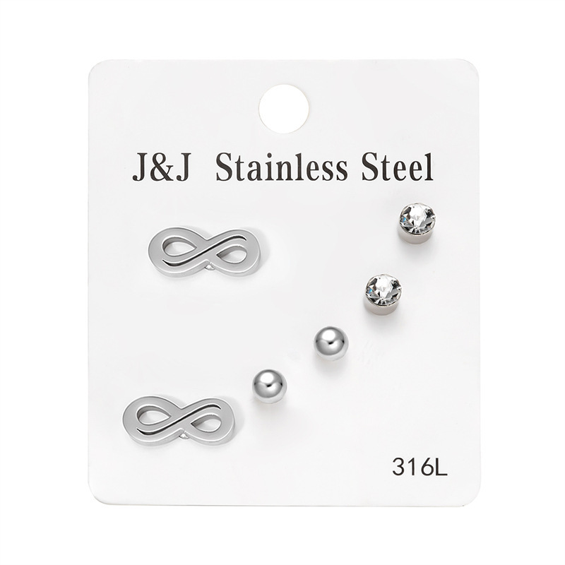 Hot Selling New 3 Pairs Of Heart-shaped Diamond Inlaid Combination Card Set Korean Version Fashionable Earrings_voghion.com