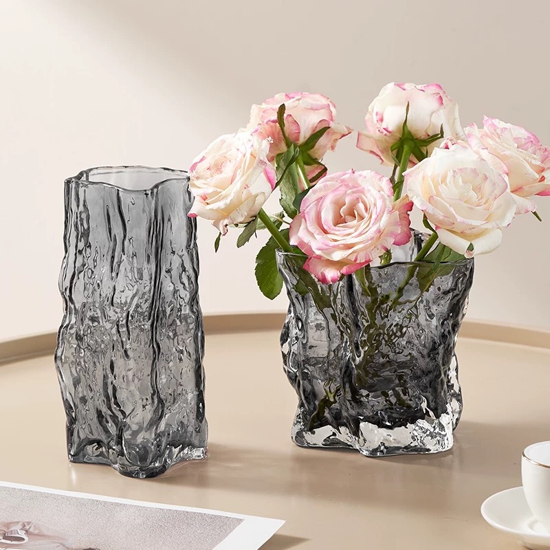 Flores ligeras de lujo vidrio transparente decoración creativa sala de estar flor de alta calidad mesa de comedor flores caseras rosa claveles