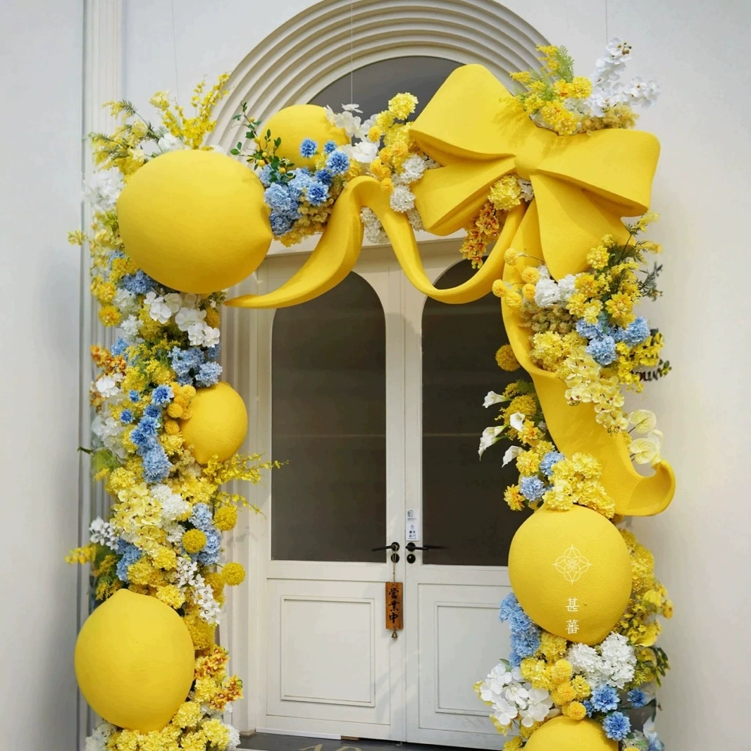 Весенняя ограниченная серия, резьба по пене, лимонная тема, украшение сцены, кофейня, фасад, витрина, магазин, гигантский бант, орнамент.