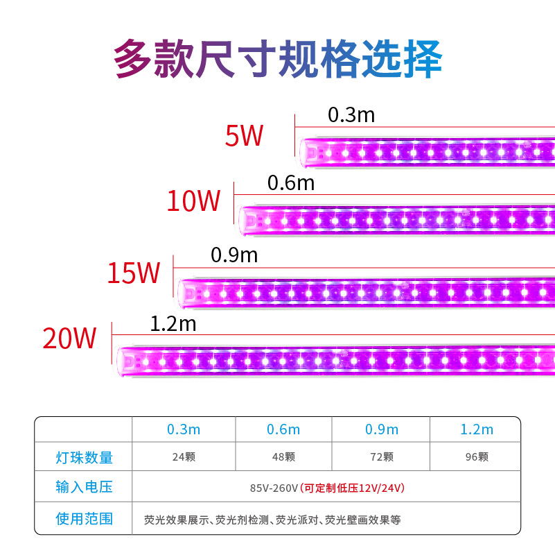 T5紫外线灯管12V220V照蝎子验钞票防伪鉴定面膜荧光剂检测紫光灯