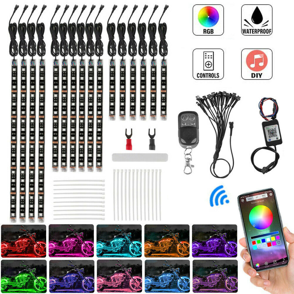 Nuevo tipo de un remolque dieciséis Harley motocicleta luz de atmósfera LED cambio de carretera luz de chasis RGB luz de barra de diapositiva