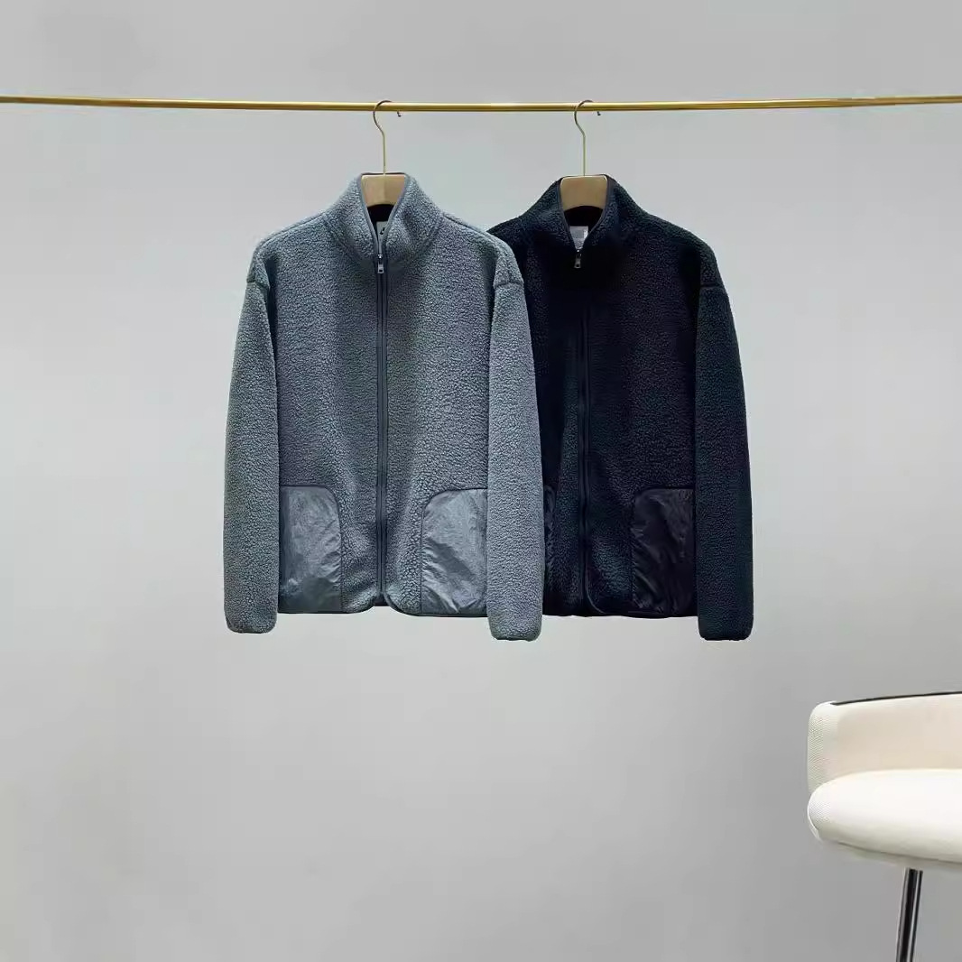 Herren 23 neue Winterjacke mit lockerem Stehkragen, warme und lässige Fleecejacke mit Reißverschluss_voghion.com