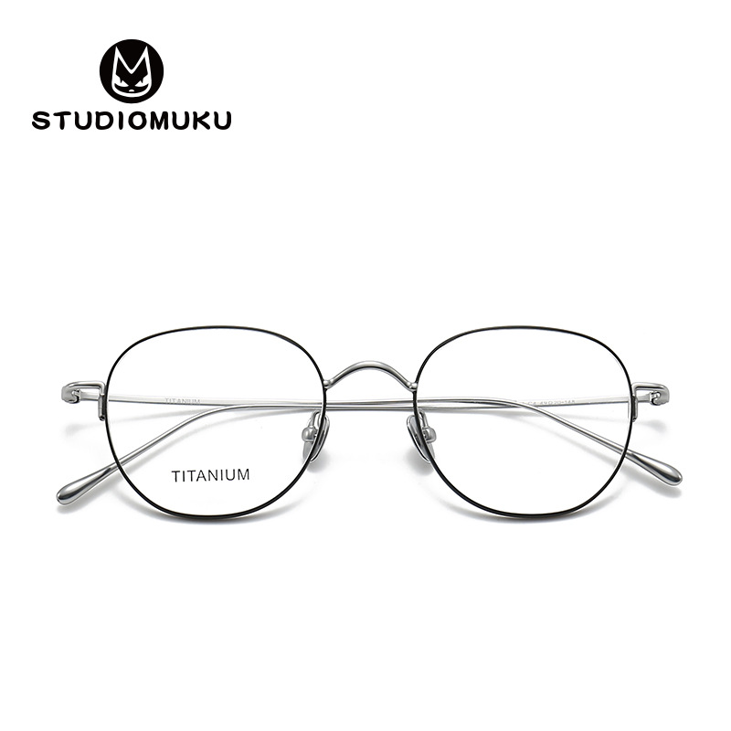 STUDIOMUKU Gafas de madera fresca Estilo académico clásico Conserva el marco redondo retro Marco de titanio puro Marco de gafas