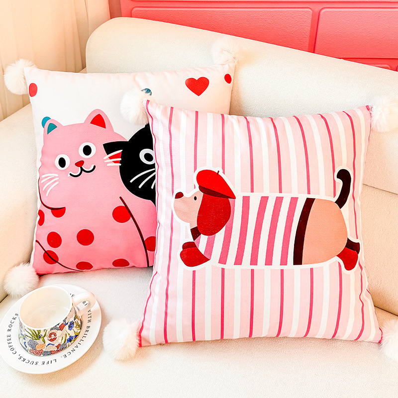 Almohada de dopamina para cachorro de salchicha, funda de almohada, sofá de sala de estar, almohada, impresión de cabecera, almohada de cintura abstracta, bola de pelo