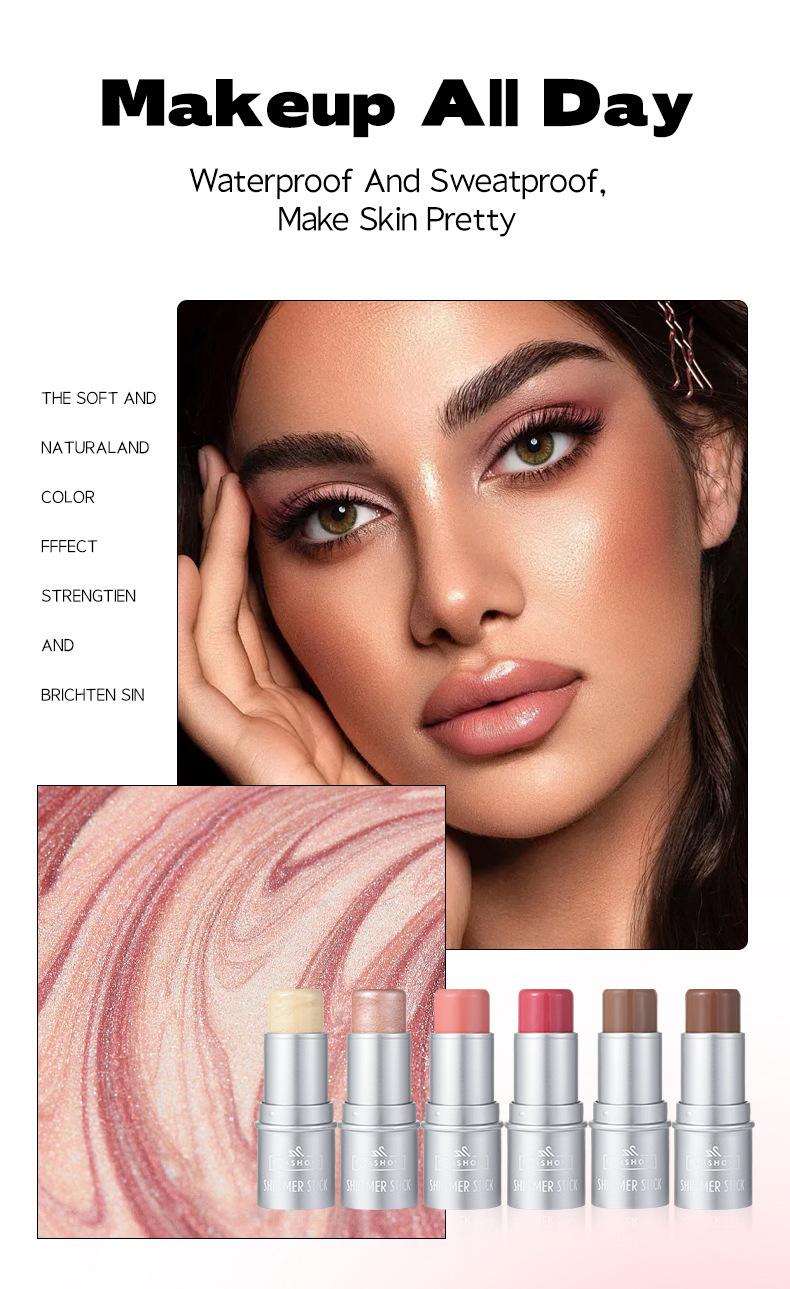DIMSHOW 6-color High-gloss contouring Stick for brightening and contour modification, Shadow stick for under-eye Three-dimensional Blush and Rouge Stick Specification drawing