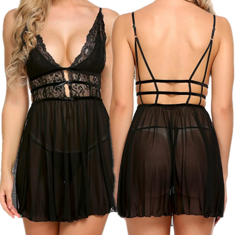Foreign Trade Sexy Lingerie Sexy Stretch Strap Skirt Mesh Small Chest Nightdress Backless Ladies Home Clothes Pajamas Spot
