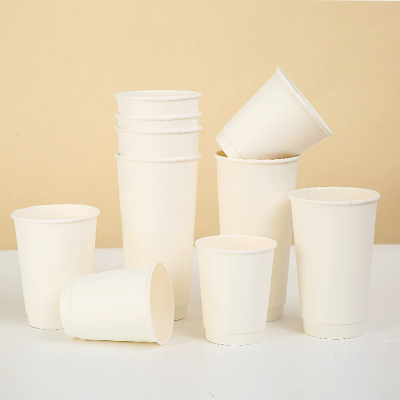 Белая чашка бумажная одноразовая двухслойная бумажная чашка кофе чай с молоком горячий напиток 8/10/12/14oz полые чашки в наличии