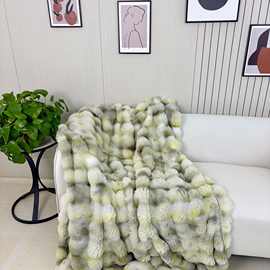 亚马逊大泡泡兔毛冬季加厚双层新款兔绒毛毯盖毯懒人毯午睡毯