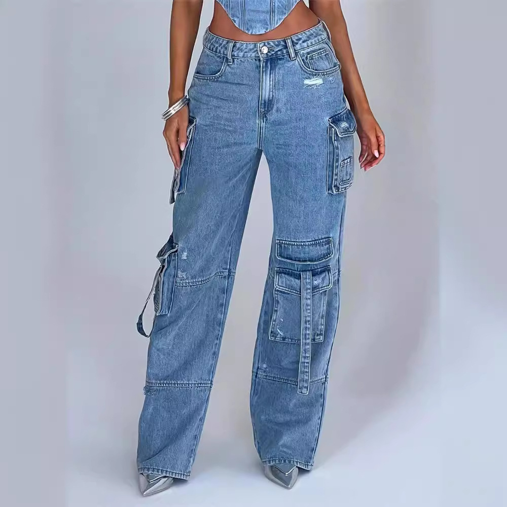 Women's Clothing low waist three dimensional pocket patchwork jeans _voghion.com