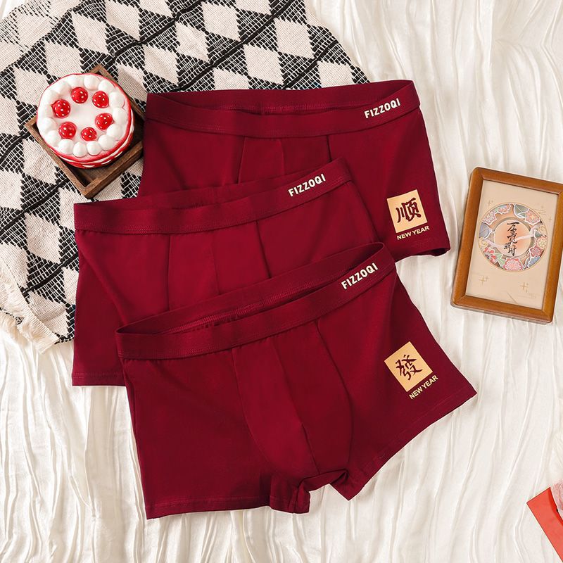 Year of the Horse, Zodiac Year, Red Underwear, Men's Underwear, Boys' Youth Trendy Red Boxer Briefs, Wedding Wear Boxer Briefs