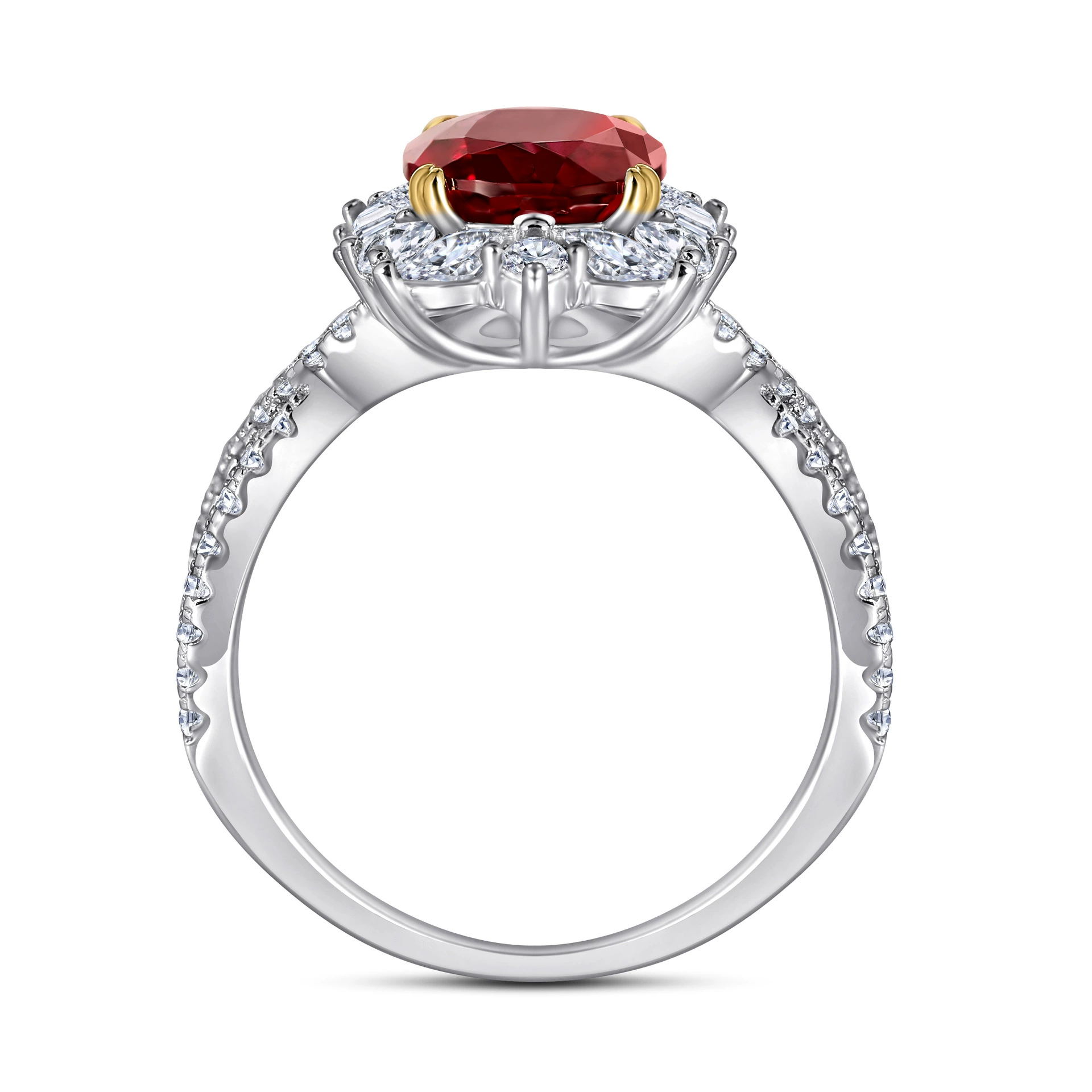 Fashionable retro ruby wedding ring, silver 925 sample, 2 carat, light luxury style