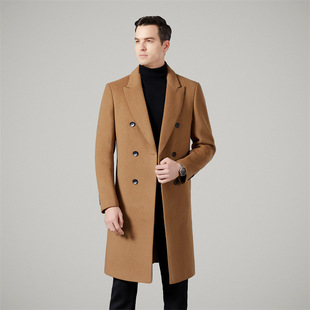 Winter Men's Double-Sided Woolen Suit Woolen Coat Men's Mid-Length Double-Breasted down Jacket for Young and Middle-Aged People