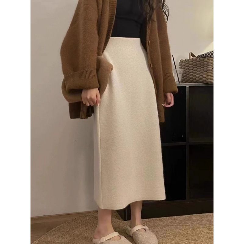 奶奶系法式高腰加厚毛呢半身裙女2025秋冬新款显瘦设计感针织裙子