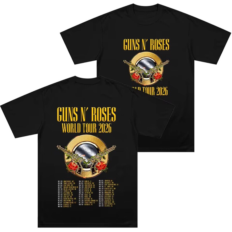 【Cross-Border European Size】Guns N' Roses World Tour 2026 T-Shirt Rock Band Hip-Hop Streetwear Double Spear