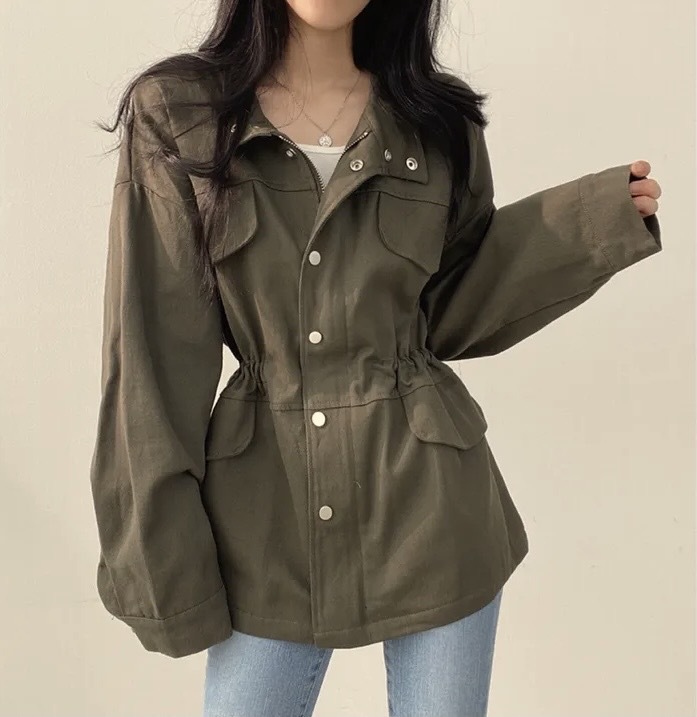 Abrigo mujer retro otoño cortavientos entallado con cordón_voghion.com