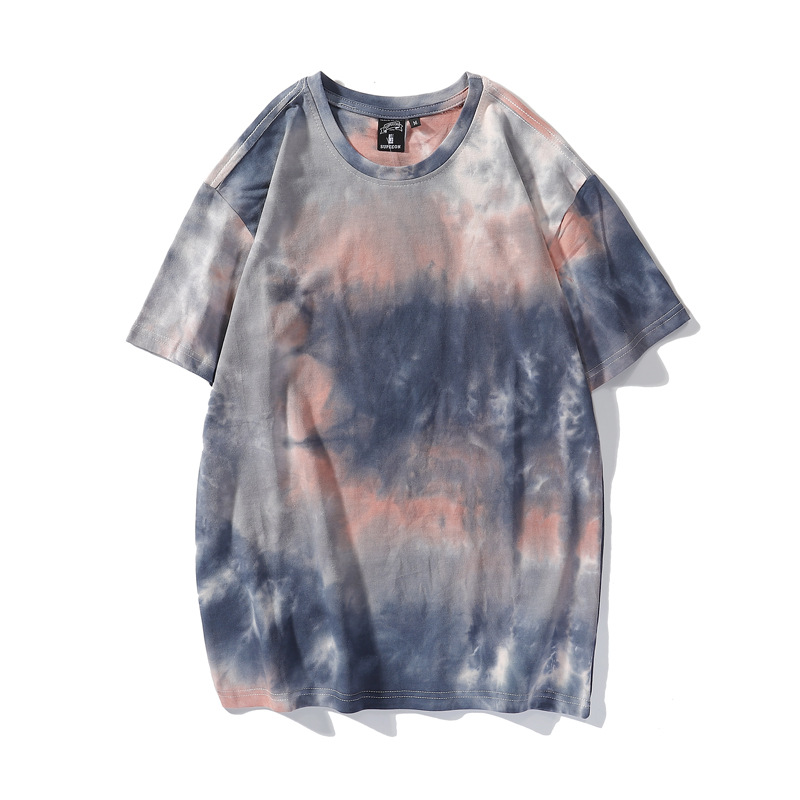 Camiseta de algodón tie-dye para hombre 2025 pareja de verano de manga corta ins suelta de gran tamaño cuello redondo tendencia camiseta superior para hombre