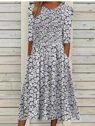 2026 Cross-Border New Products Temu Amazon Aliexpress Fashion Digital Print Wide Dress Source Factory Wholesale
