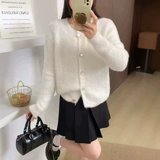 2026温柔风仿水貂绒毛衣女秋冬新款宽松软糯慵懒针织开衫上衣外套