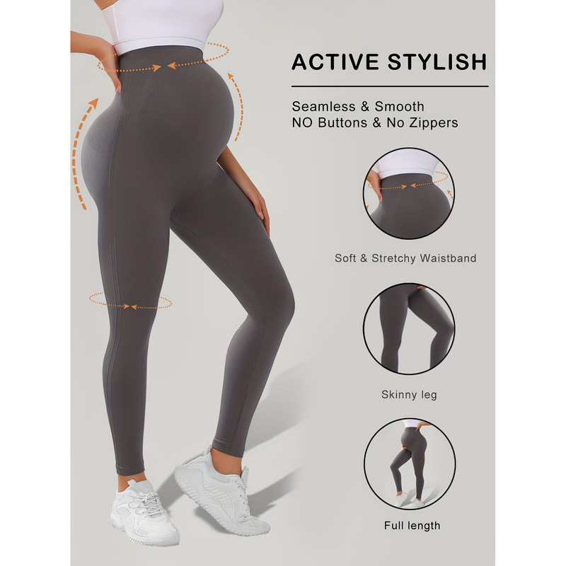 M 23320 Maternity Stretch Quick Dry Leggings Brown Maternity Leggings