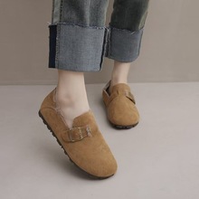 加绒保暖勃肯鞋女鞋2025新款冬季平底一脚蹬豆豆鞋毛毛鞋博肯棉鞋