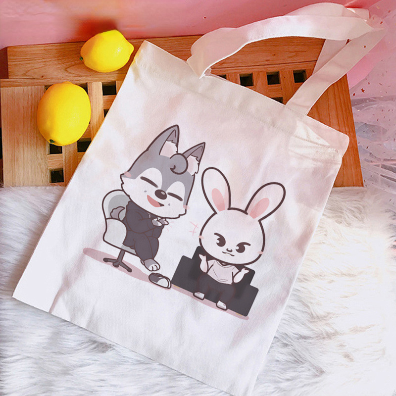 Transfronteriza Venta caliente Stray Kids Skzoo periférico impreso lienzo bolsa de hombro bolsa plegable bolso de compras