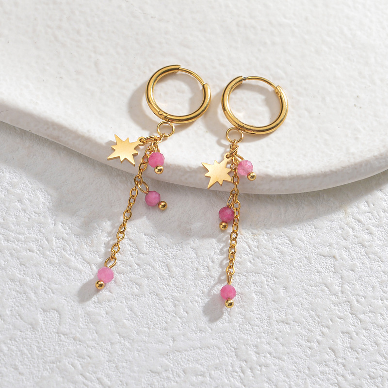 PVD Coated Gold Plating Process PVD Coated Real Gold Plated Star Stainless Steel Simple Style Classic Style Waterproof Non Tarnish Charm Sleeper Hoop Earrings Drop Earrings