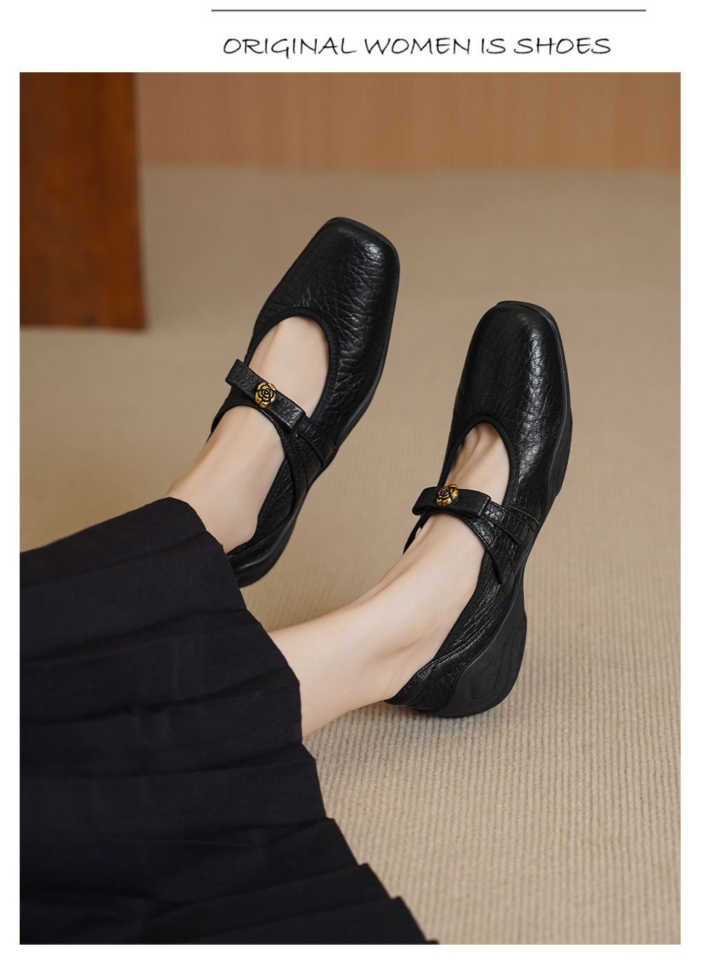 Giày Mary Jane nữ da cừu mềm đế xuồng thấp quai ngang — màu nâu chi tiết 6
