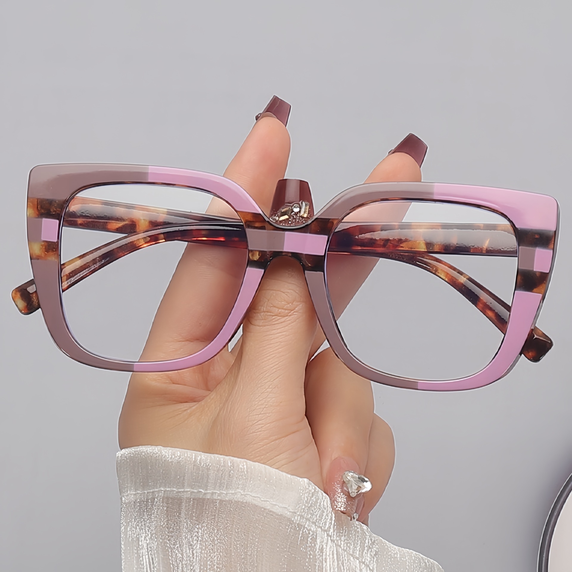 Women's Color Block Square Frame Reading Glasses Fashionable Trendy Anti Blue Light Non Prescription For Men_voghion.com