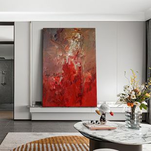 Hyx. Hand-Painted Oil Painting "Hongyun" Red Stereo Texture Painting Living Room Decoration Painting Corridor Entrance Abstract Hanging Painting