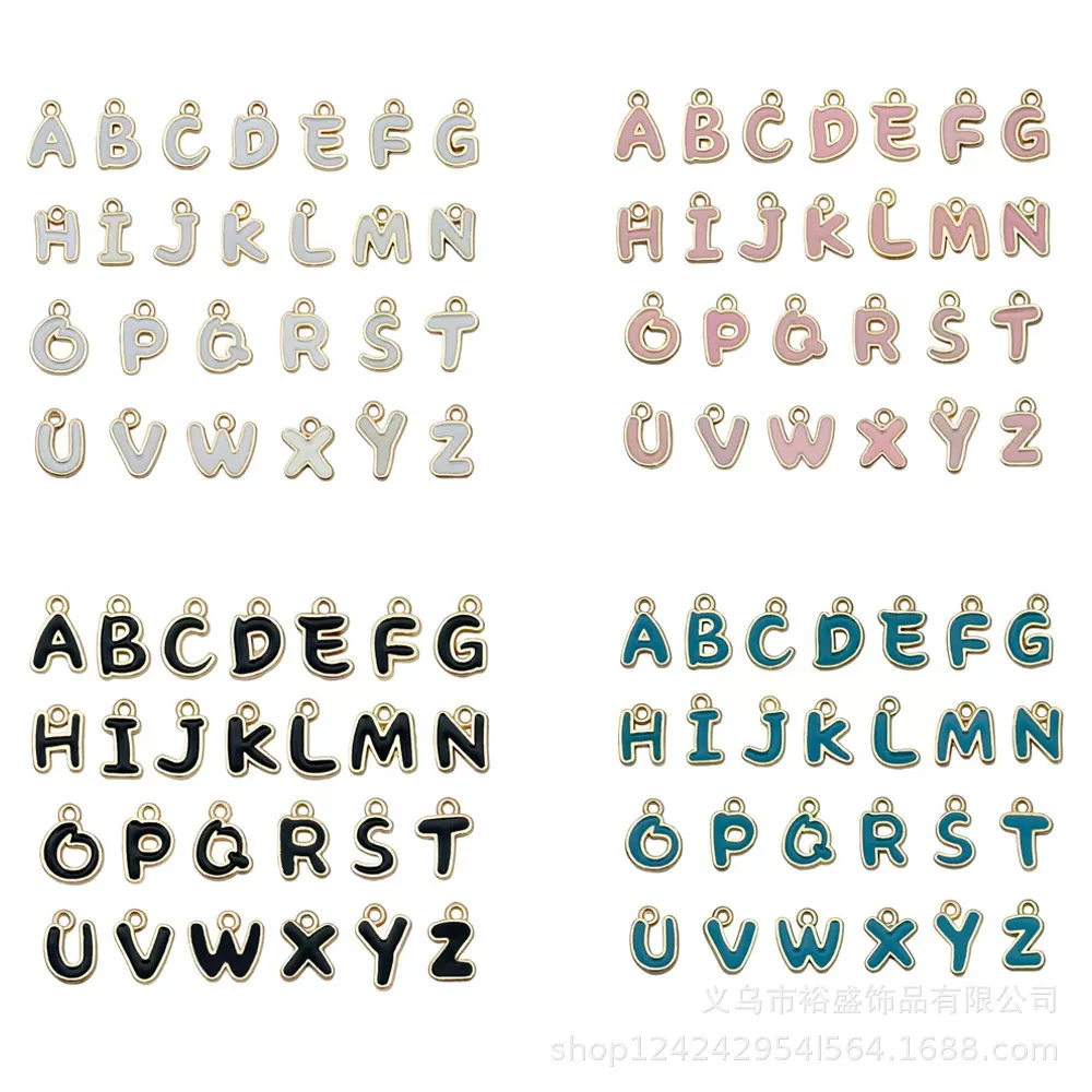 跨境DIY饰品多色26个不规则字母套装滴油合金配饰项链手链吊坠