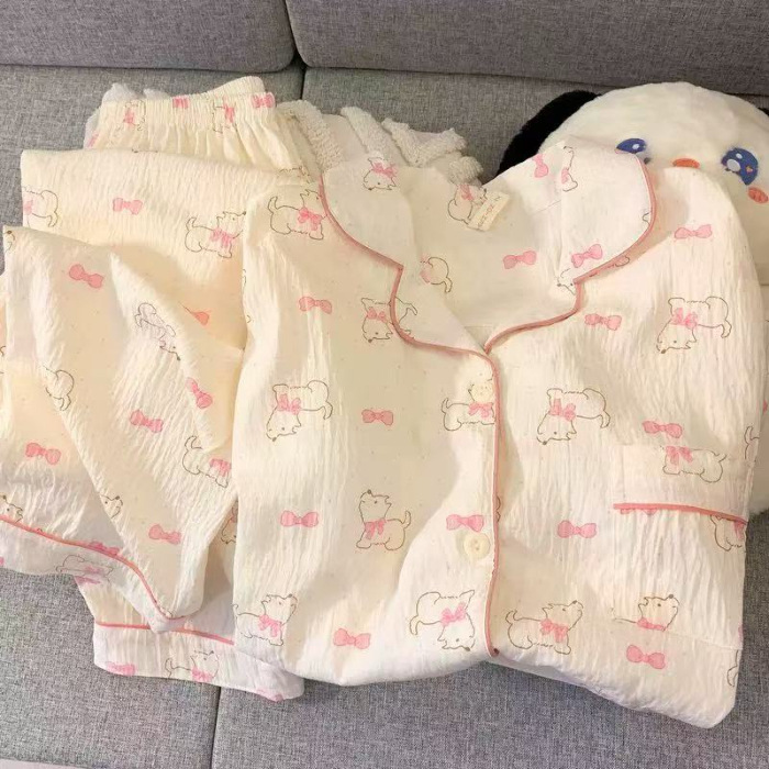 源头工厂长袖睡衣女春秋季云朵棉翻领开衫长裤家居服外贸抖音爆款|undefined