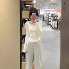 300g德绒长袖t恤打底衫女U领辣妹上衣秋冬打底衫甜美风婴肤级长袖
