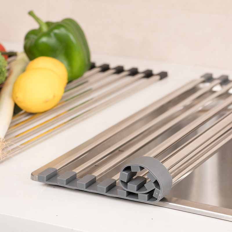 Cocina hogar 304 Escritorio de acero inoxidable integrado plegable tubo cuadrado plato taza obturador fregadero drenaje estante