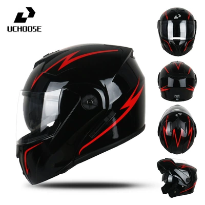 Cool Full-Face Helmets, All-Season Dual-Mirror, Motorcycle Safety Supplies - red-lightning-s