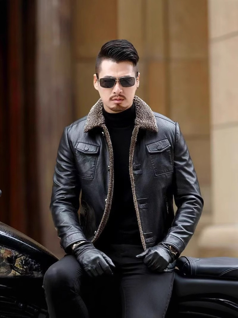 Ropa de cuero para hombres jóvenes y de mediana edad, nuevos hombres delgados, invierno más terciopelo, chaqueta de cuero cálida, chaqueta de hombre, traje de papá