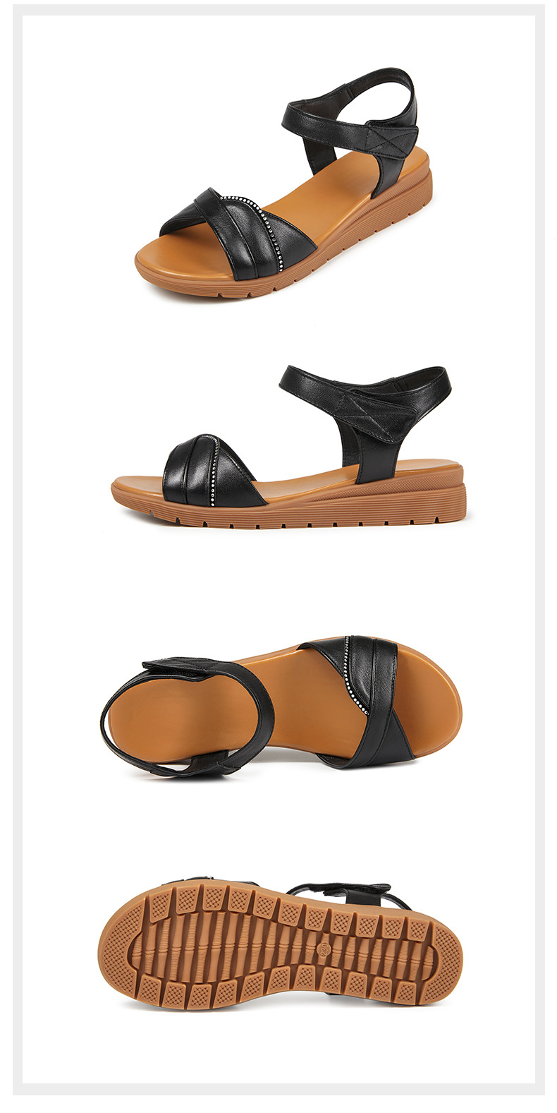 Dép sandal nữ đế bệt mềm, quai da, thoải mái cho người trung niên và cao tuổi — Đỏ rượu chi tiết 37