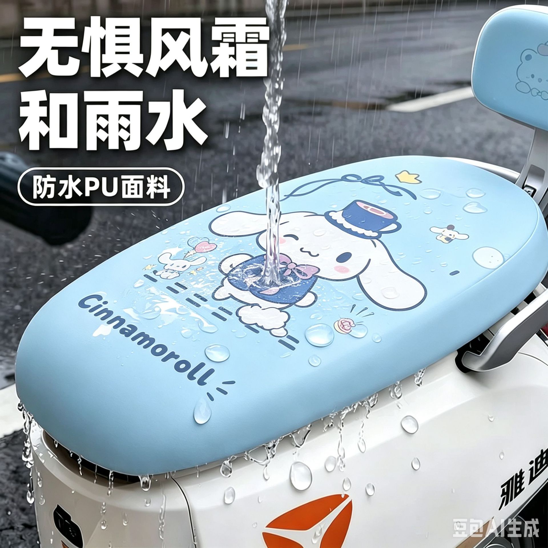Cartoon waterproof and sun-proof leather seat cover for electric vehicles, suitable for all seasons, cute electric scooter seat cover