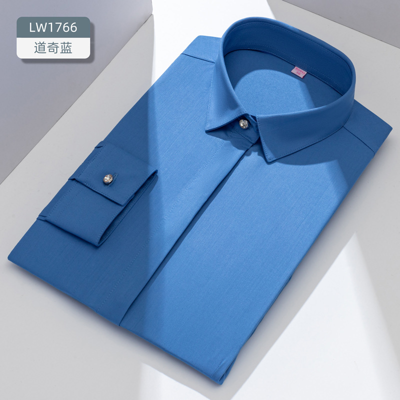 LOGO personalizado camisa de fibra de bambú para mujeres mangas largas sin quemar anti-arrugas ropa de trabajo de negocios camisa blanca image 13