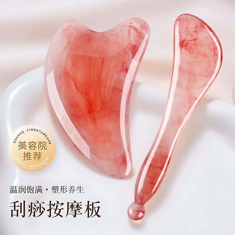 Gua Sha Board and Muscle Pulling Stick for Facial Use, Resin Facial Beauty Stick, Triangular Heart-Shaped Gua Sha Sheet, Imitation Ox Horn