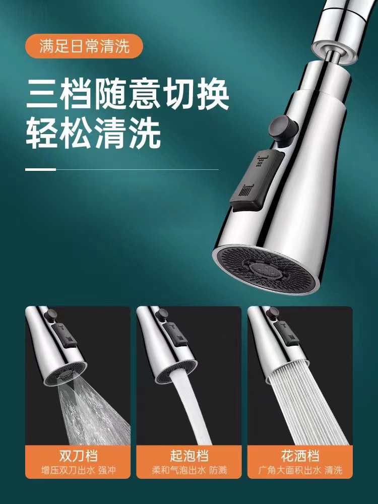 Kitchen faucet, extended bubble, household washbasin, splash-proof shower head, rotating pull-out head, double-blade faucet Application Scenario