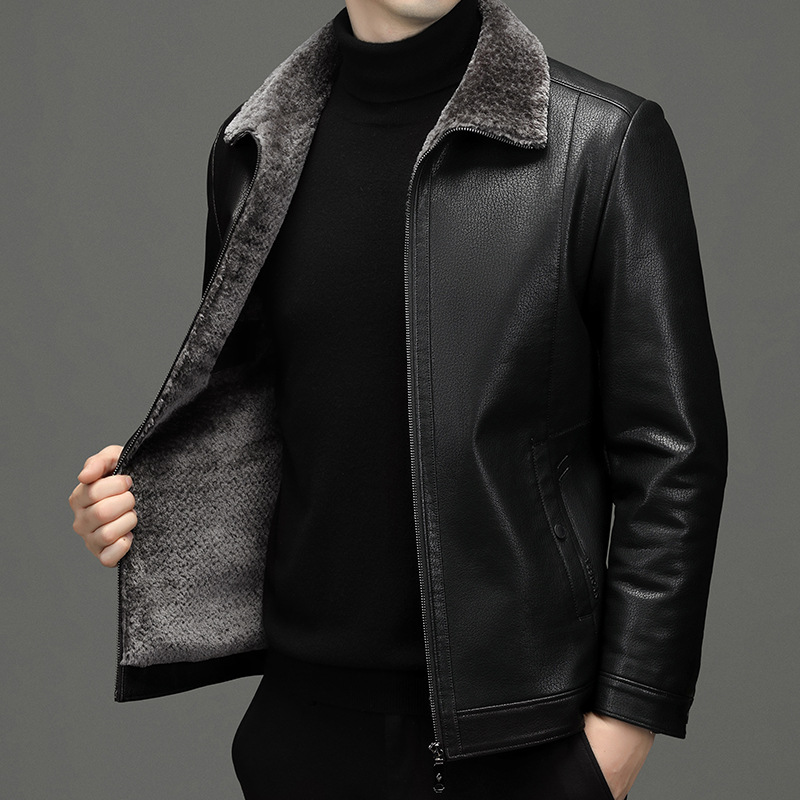 Men's down jacket, genuine leather, for middle-aged man