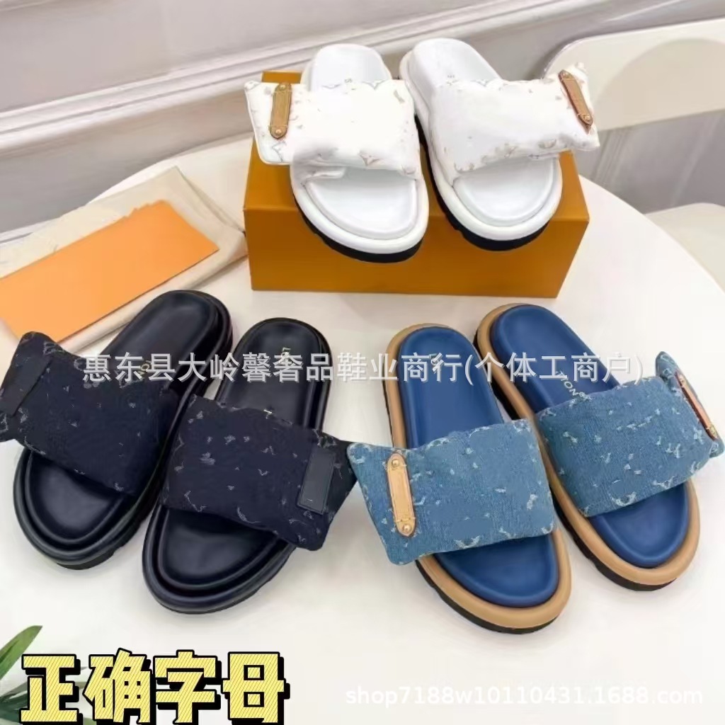 Qadın denim terlik, qalın altlıqlı, Velcro bağlamalı