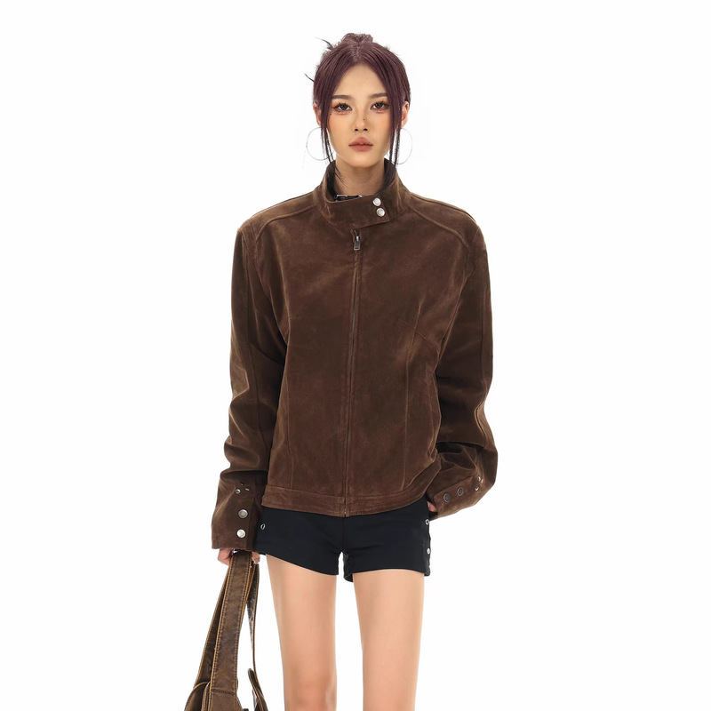 Cross-Border Export Men's and Women's Same Style Autum New Modern Era Men's and Women's Couple's Retro Suede Harrington Jacket