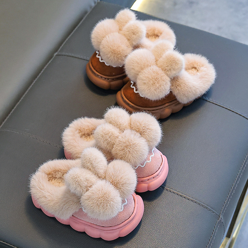 Otoño y invierno zapatillas de algodón para niños, niños y niñas, zapatillas de algodón cálidas y pelusa para padres e hijos en el hogar, bolsas de fondo grueso para niños y medianos