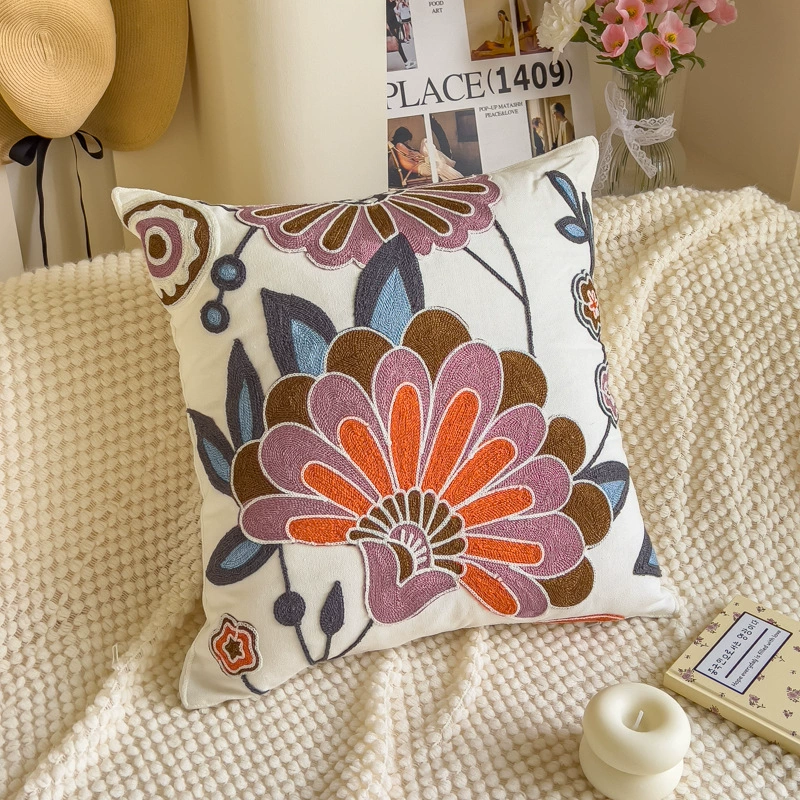 Towel, cloth for bed, tape, sofa, pillow, flowered, with embroidery