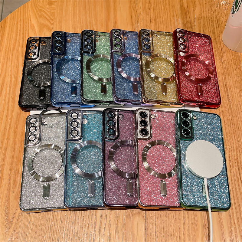 New Magnetic Charging Case S26 Suitable for Samsung S25Fe Phone Case S23 Glitter Powder S22 Electroplating S23Fe Cross-Border S21