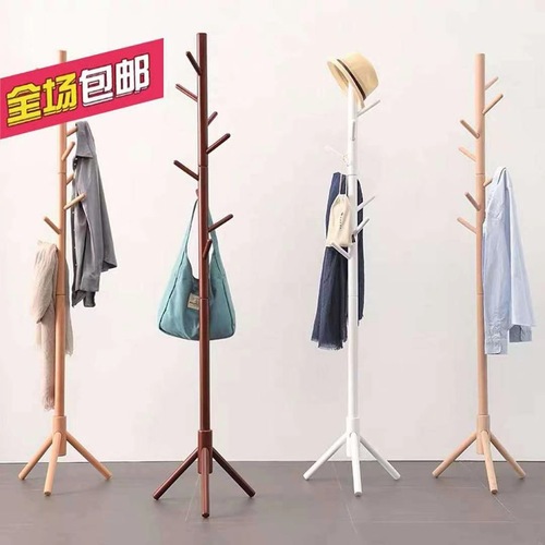 Factory Wholesale Upright Hat Rack Living Room Bedroom Creative Floor Wooden Clothes Rack Simple Solid Wood Hanger Rack Home Use
