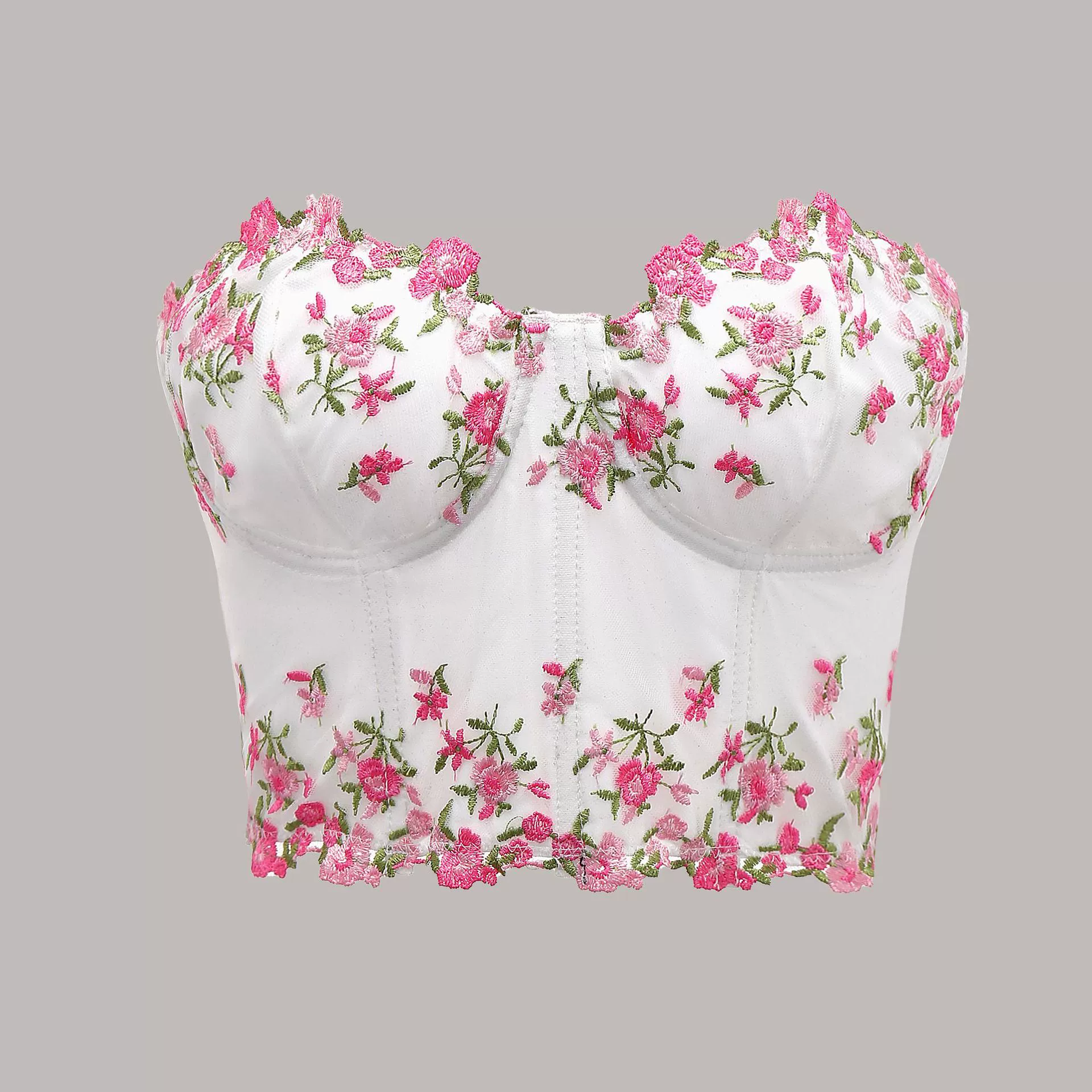 Весенний и летний новый кружевной цветочный вышивка ins ветер сексуальная сладкая пряная короткая пупочная грудная кость подтяжка 60730