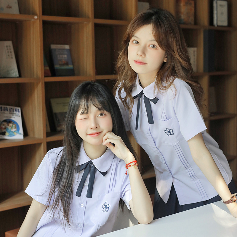 Jk Uniform Original Academy Style Lilac Summer Short Sleeve Organ Pleated Student Graduation Season Class Dress Shirt Suit