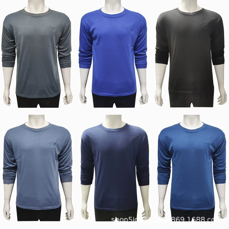 Весенне-осенняя мужская футболка среднего и пожилого возраста с круглым вырезом и длинными рукавами, полиэстер, хлопок, однотонная мужская осенняя одежда, большой размер, эластичный топ для папы